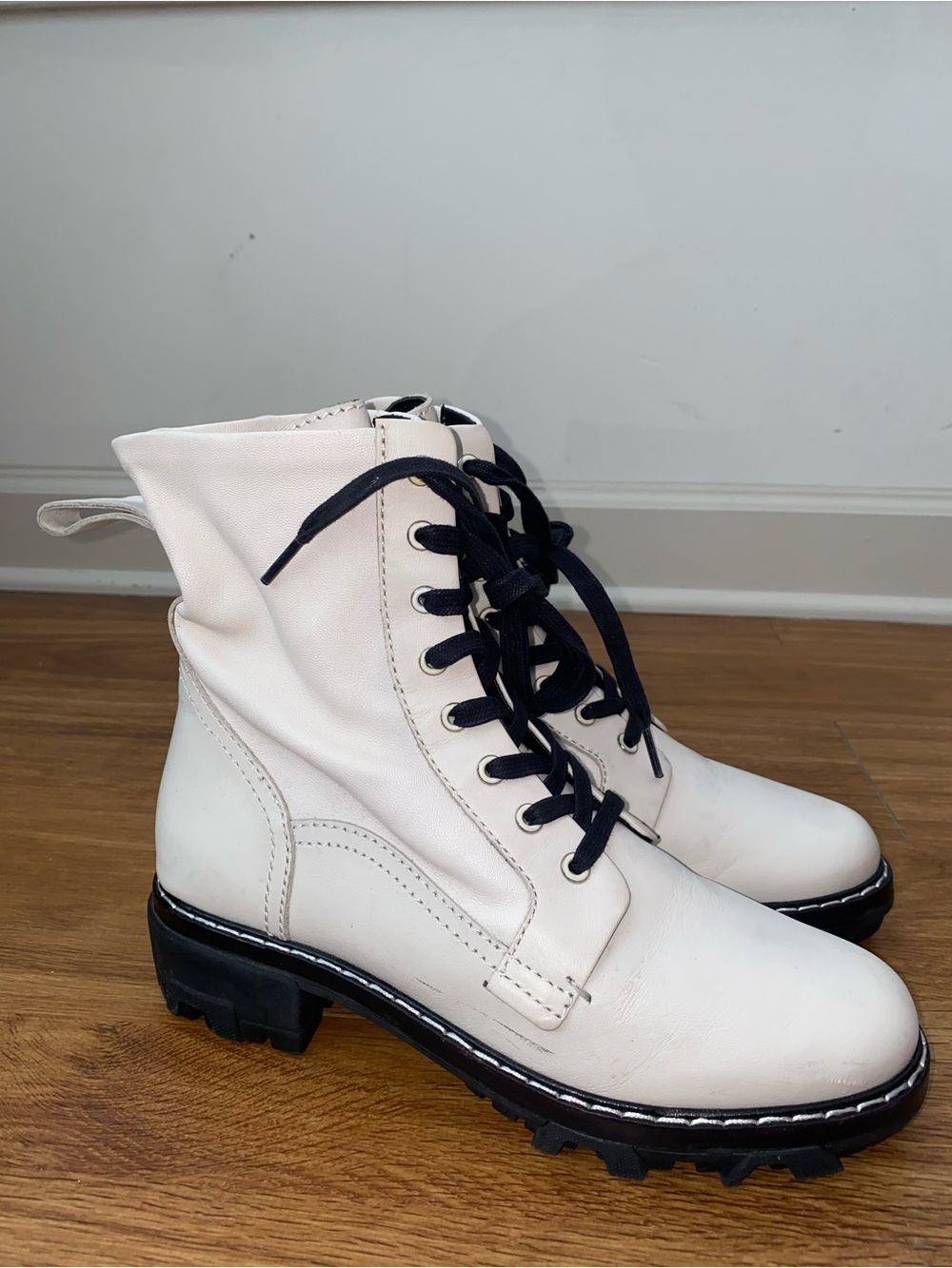 Rag & Bone Shiloh Women's Leather Combat Boots Antique White Size 39.5  / US 9.5 - Picture 3 of 8